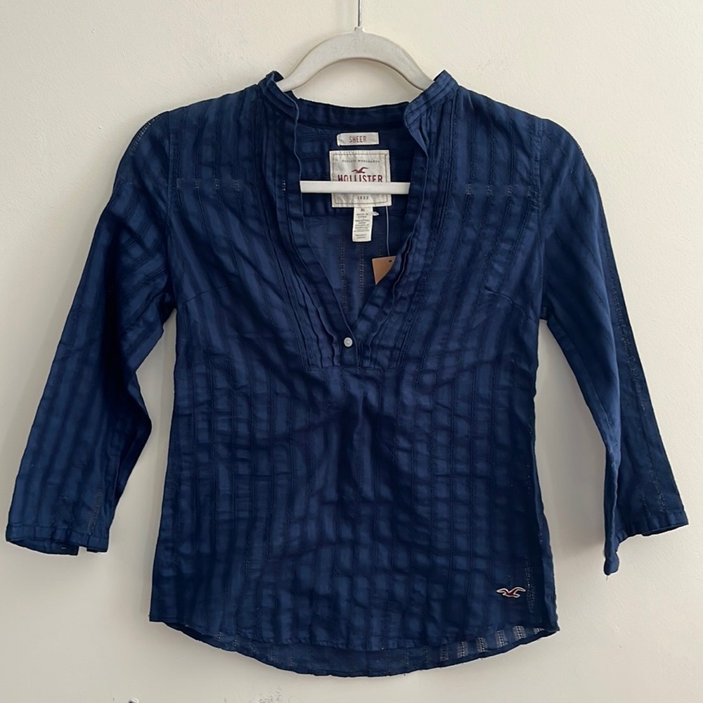 Hollister Bettys Sheer Top Blue NWT XS Casual Cotton Surf Twilight Vampire Diari